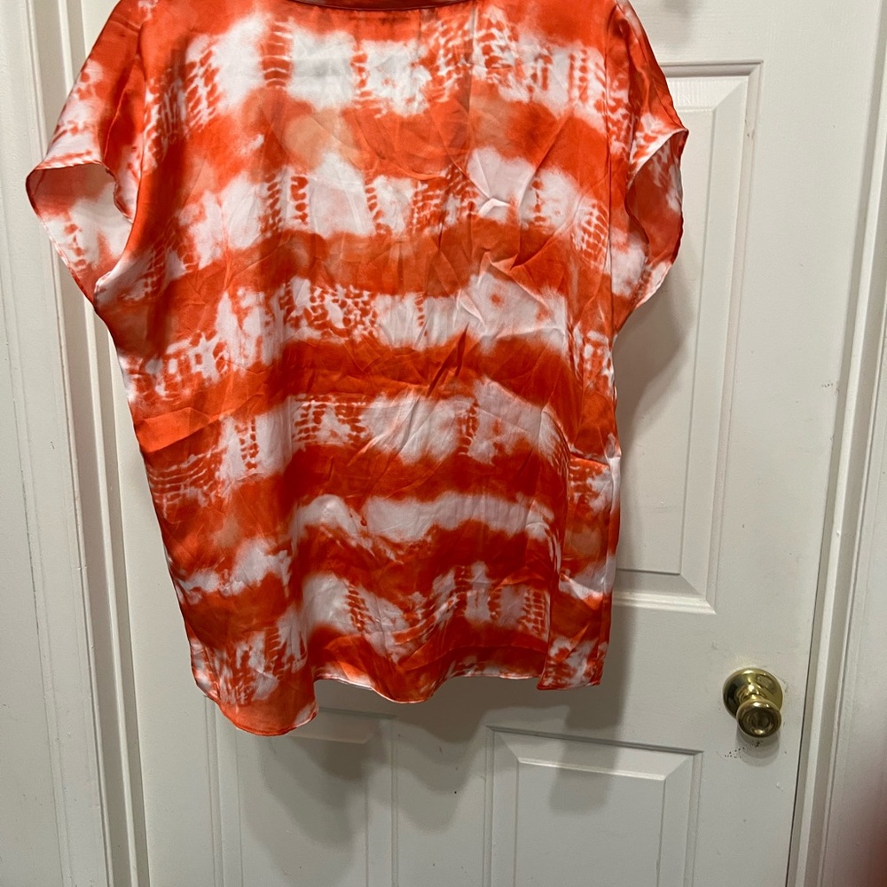 dressbarn Orange and White Tie-Dye Blouse